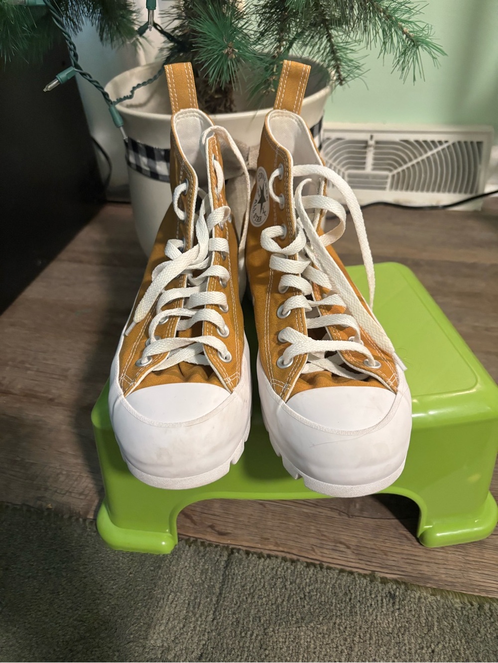 Converse High-Top Sneakers in Mustard Yellow and White